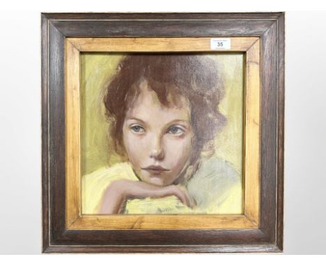 Contemporary school : Head and shoulders portrait of a girl, oil on canvas, 31cm x 31cm, indistinctly signed verso, dated 201