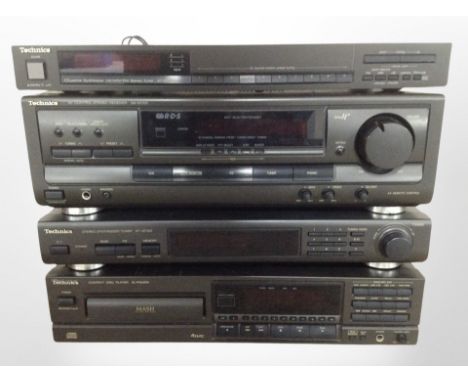 Four Technics Hi-Fi separates comprising compact disc player SL-PG420A, stereo sythesizer tuner ST-GT350, AV control stereo r