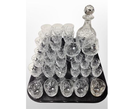A Royal Doulton lead crystal decanter and quantity of drinking glasses 
