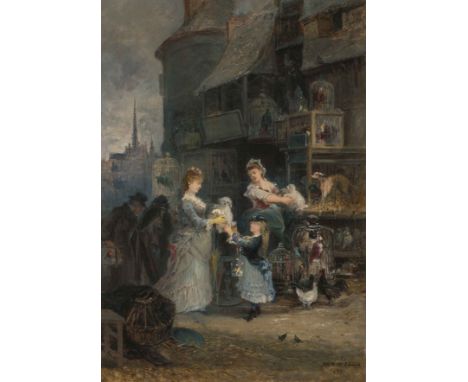 Noël, Jules (Quimper 1815–1881 Algier)Marchande de chiens et d'oiseaux près de la Sainte Chapelle à Paris. 1878. Öl auf Leinw