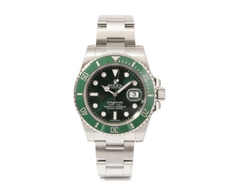 Rolex Oyster Perpetual Date Submariner "Hulk", um 2013Ref. 116610LV. Edelstahl Gehäuse Nr. 35S649Z2 (Gehäuseboden Nr. innen 2