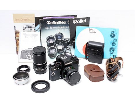 Rollei SL35 E Camera, with f/4 135mm Tele-Tessar Rollei literature and other items (a lot)