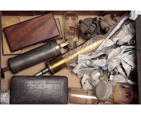 A Selection of Medical & Pharmaceutical Items, including large syringes by Weiss and Arnold, cupping glasses, shop rounds, sc