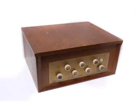 A Rogers Model HG88 Mk II Valve Amplifier, in home-made wooden case, on/off switch snapped off