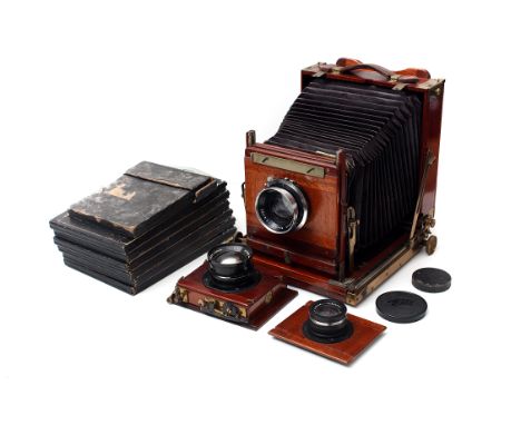 A Thornton Pickard Royal Ruby Triple Extension Mahogany Field Camera, together with three lenses and DDS (a lot)