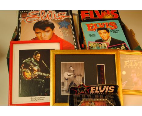 Elvis Presley,  Collection of Books, Annuals and Calendars framed Stamps and Film Cell and others, various years and conditio