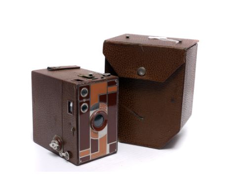 A Kodak Beau Brownie No.2A Camera, brown, in maker's case