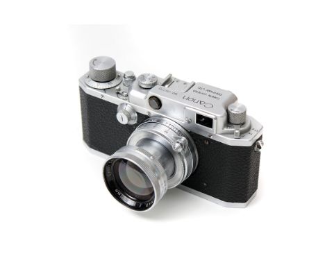 A Canon IIB Rangefinder Camera, chrome, serial no. 26369, with Canon Serenar f/1.9 50mm lens