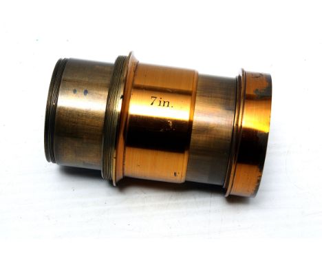 Brass Magic Lantern Projection Lens, rack and pinion focusing, engraved '7in'