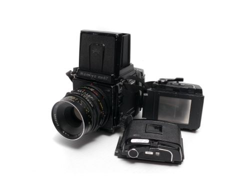 A Mamiya RB67 Pro S Camera, with Sekor Macro C f/4.5 140mm and two backs (a lot)