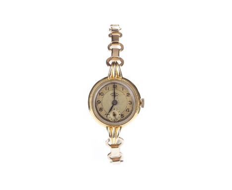 LADY'S ROTARY GOLD MANUAL WIND WRIST WATCH, 1930s, unsigned 15 jewel movement, the round dial with Arabic numerals in black, 