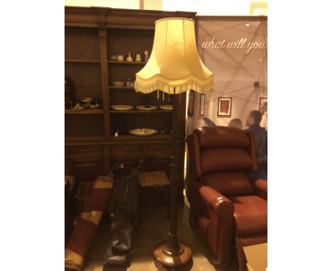 CARVED MAHOGANY STANDARD LAMP, 196cm, along with another mahogany standard lamp, both with shades (2)