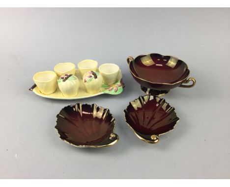 CARLTON WARE LEAF MOTIF CONDIMENT AND EGG CUP SET, along with other ceramics and glassware, including Caithness, Wedgwood, Ca