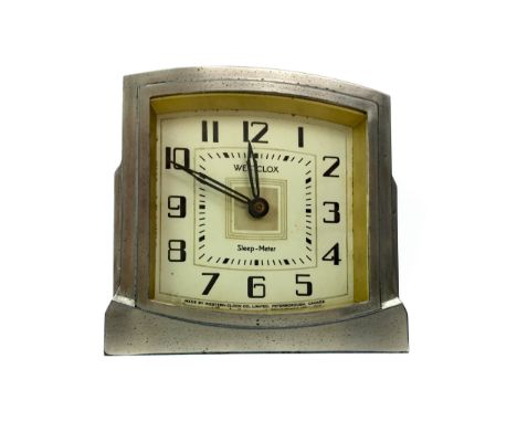 WESTCLOX SLEEP-METER ALARM CLOCK, the silvered dial with Arabic numerals, contained in a silvered case of Art Deco design, 11