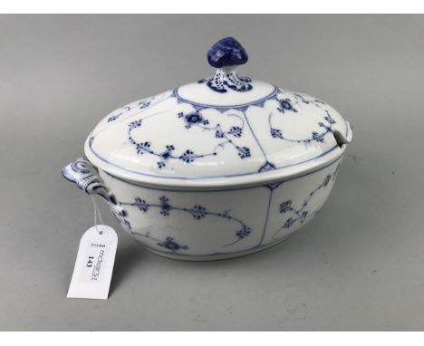 ROYAL COPENHAGEN BLUE AND WHITE TUREEN WITH LID, along with Wade whimsies and other animal figures