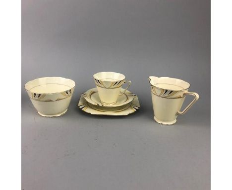 GRAFTON ART DECO TEA SERVICE, comprising six cups, saucers and side plates, biscuit plate, sugar and cream