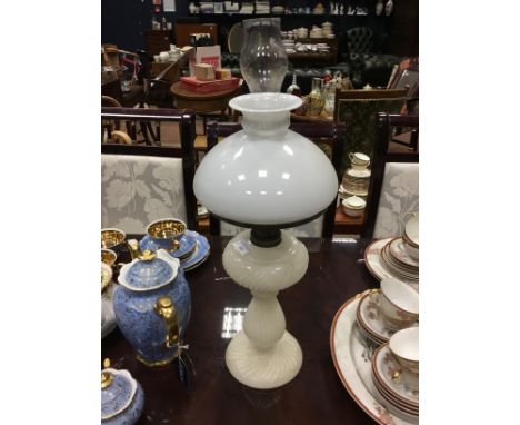 OPAQUE GLASS OIL LAMP, 62cm high