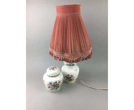 COALPORT MINGROSE TABLE LAMP, 63cm high including shade, along with other ceramics including two ginger jars