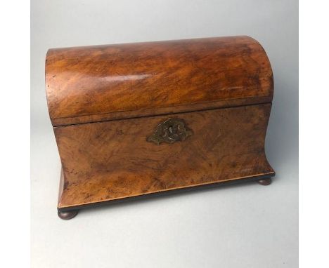 VICTORIAN WALNUT TEA CADDY, on four bun feet, 27cm wide