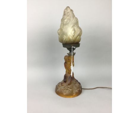 ART DECO FIGURAL LAMP, with shade, 43cm high