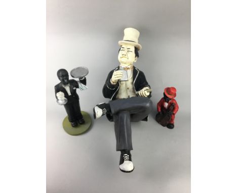 LOT OF ENAMEL SIGNS, along with a group of various resin figures