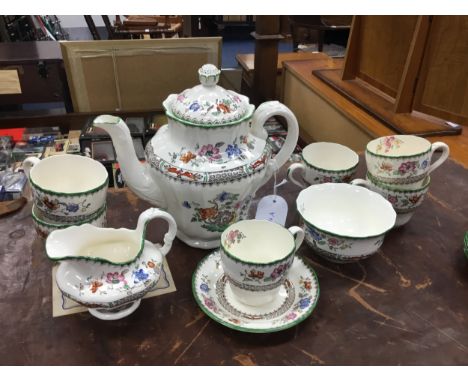 COPELAND SPODE CHINESE ROSE PATTERN COFFEE SET, comprising six cups and saucers, sugar and cream