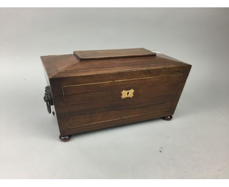 VICTORIAN ROSEWOOD TEA CADDY, with fitted interior, 30cm wide