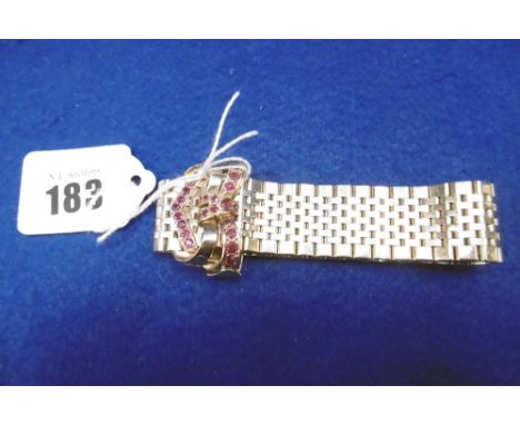 VINTAGE 9ct GOLD BRACELET WITH SYNTHETIC RUBY SET CLASP, 88 GRAMS