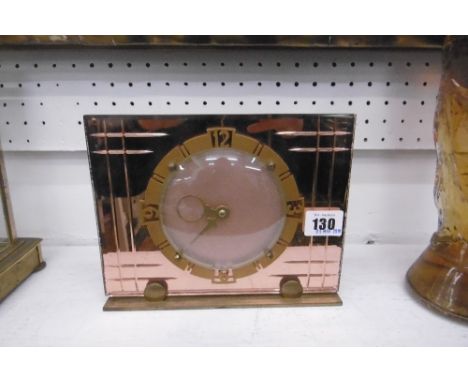 VINTAGE 1940-50'S PEACH GLASS MANTLE CLOCK