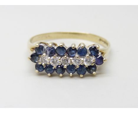 A 9ct gold, sapphire and white stone ring, 2g, R