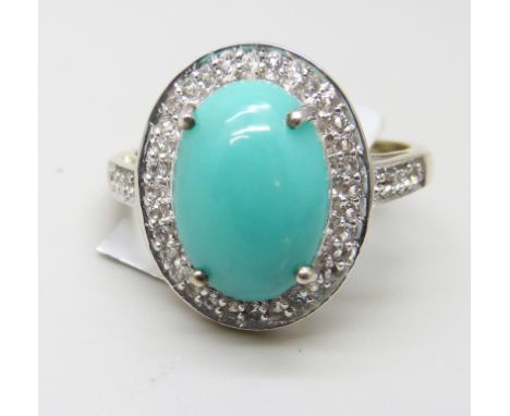 A silver gilt topaz and turquoise cabochon cluster ring, M