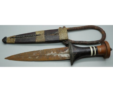 A dagger with scabbard mounted with shagreen, length in scabbard 27cm