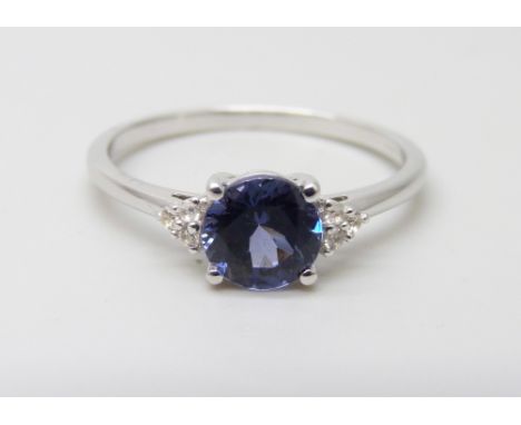 A 9ct white gold, Mahenge blue spinel and zircon ring, with certificate, 2g, P/Q