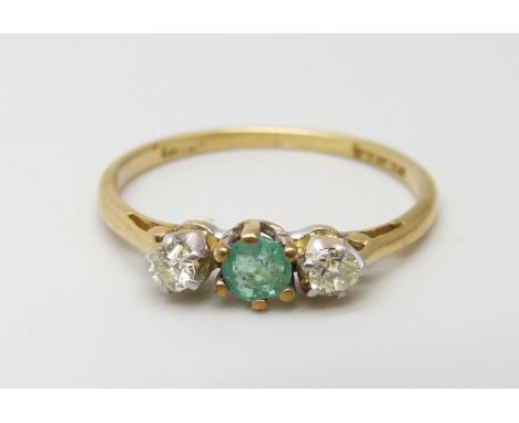An 18ct gold, emerald and diamond ring, 1.9g, O