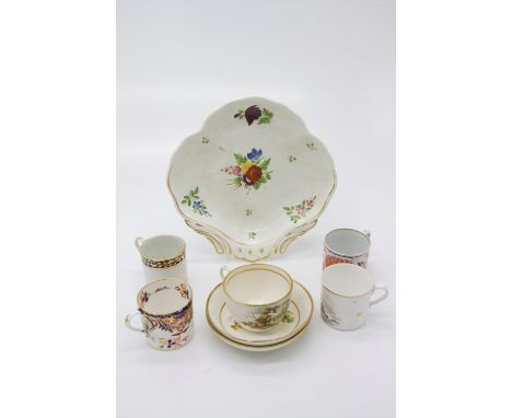 A Bloor Derby dish painted with floral sprays, circa 1825 - 48, four coffee cans comprising Derby, Coalport, Spode and Flight