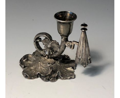 A small early Victorian silver chamber-stick by Henry Wilkinson &amp; Co, the base in the form of three leaves and with scrol