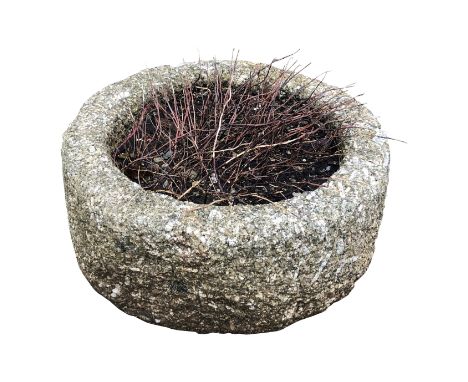 A circular granite planter. (Dimensions: Height 24cm, diameter 53cm.)(Height 24cm, diameter 53cm.)