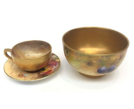 A Royal Worcester bowl with hand painted fruit decoration and gilded interior, signed R. Austin, dated 1901, together with a 