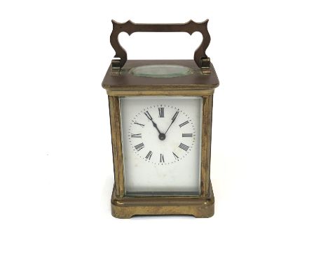 A brass cased carriage clock, inscribed to back 'R &amp; Co, Made in Paris', height 10.5cm.
