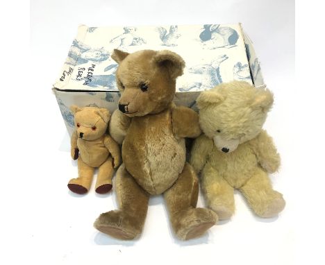 A fine 25" high articulated bear with no markings but in excellent condition, together with two other bears contained in a St