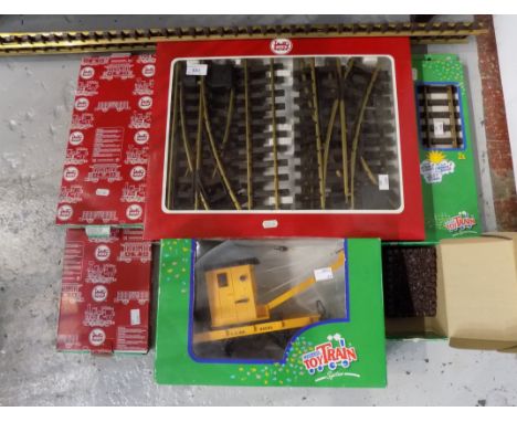 Lehman LGB G-Scale quantity of track, mostly boxed, plus boxed crane and buffer stop.