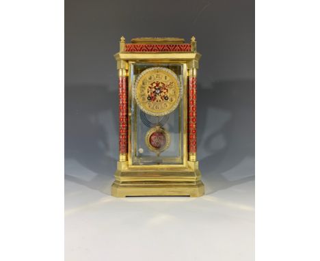 A French late 19th century four glass mantel clock, the movement by S Marti, retailed by Fratelli, Genoa, with jewelled dial 
