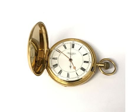 An 18ct gold full hunter cased, keyless pocket watch by Edward F Ashley, 2 Green Terrace, Clerkenwell, no 04338 (the dial is 