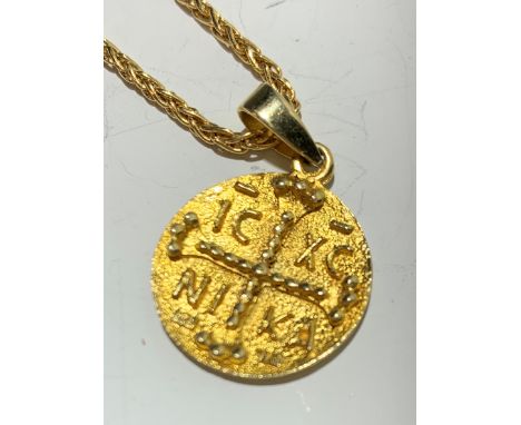 A 14ct coin fob and chain, 6.5g, boxed.