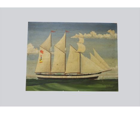 Oil on pine board, a portrait of the topsail schooner 'Sheba', 254 tons, 20th century. (Dimensions: 36cm X 48cm)(36cm X 48cm)