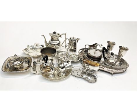 A large quantity of silver plated items, including trays, a four piece tea and coffee set etc.