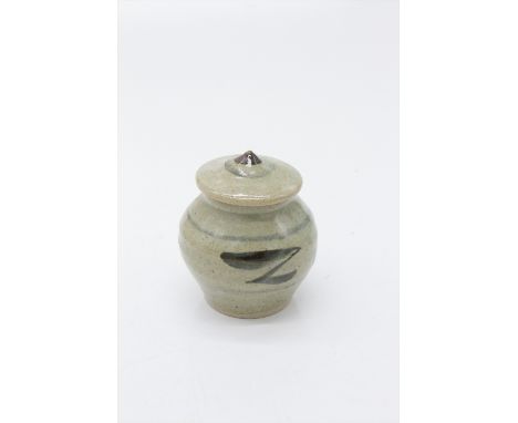 A Jeremy Leach (b. 1941) Lowerdown Pottery stoneware small lidded jar, impressed marks to base. (Dimensions: Height 9.5cm.)(H