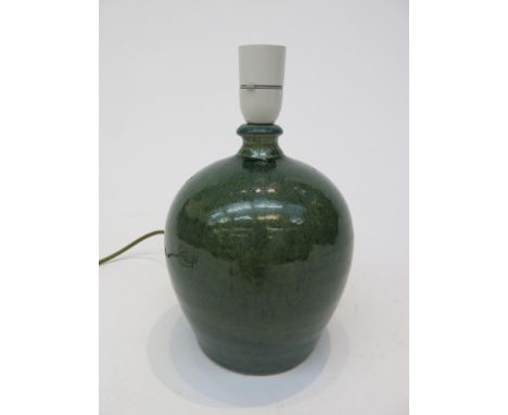 A Porthleven studio pottery lamp base, incised 'Pothleven Pottery' to base. (Dimensions: Height 25cm overall. )(Height 25cm o