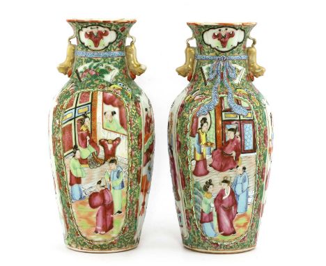 A pair of Chinese Canton enamelled famille rose vases,19th century, each modelled in the form of a ribbon-tied pouch, the ovo