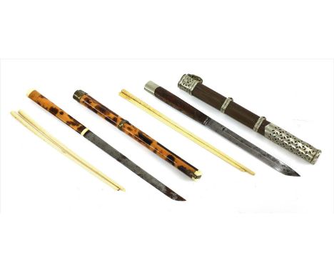 One Japanese tortoiseshell and copper-mounted chopstick cases,Meiji period (1868-1912),29cm long, andanother,28cm long (2)Pro